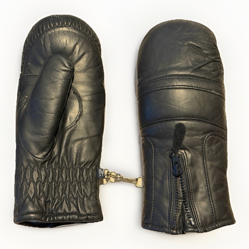 Vintage Conroy Snowmobile Mittens Stay Soft Leather Black USA Medium Women's - Picture 4 of 6